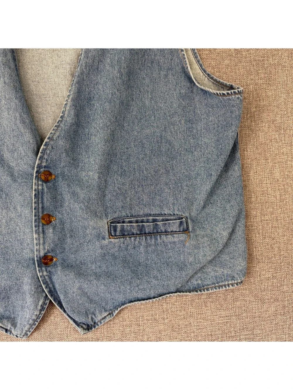Vintage 90s Arizona Jean Co Denim Vest Size Large Western Buckle Back 3 Button